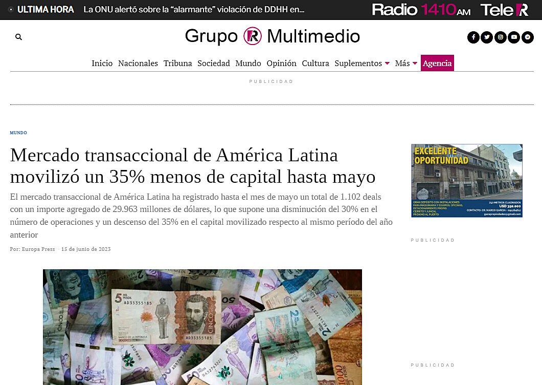 Mercado transaccional de Amrica Latina moviliz un 35% menos de capital hasta mayo
